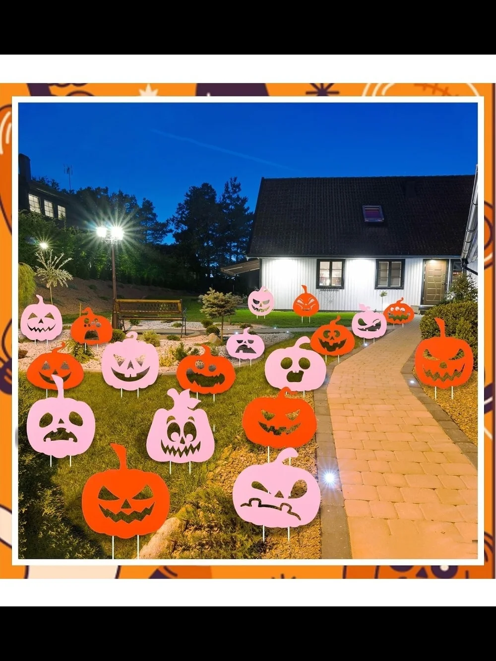 18 Pieces Pumpkin Yard Sign Set 9 Orange 9 Pink 36 Plastic Stakes Waterproof NEW
